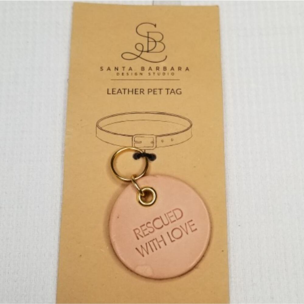 Santa Barbara Leather Pet Tag Rescued with Love Dog Cat